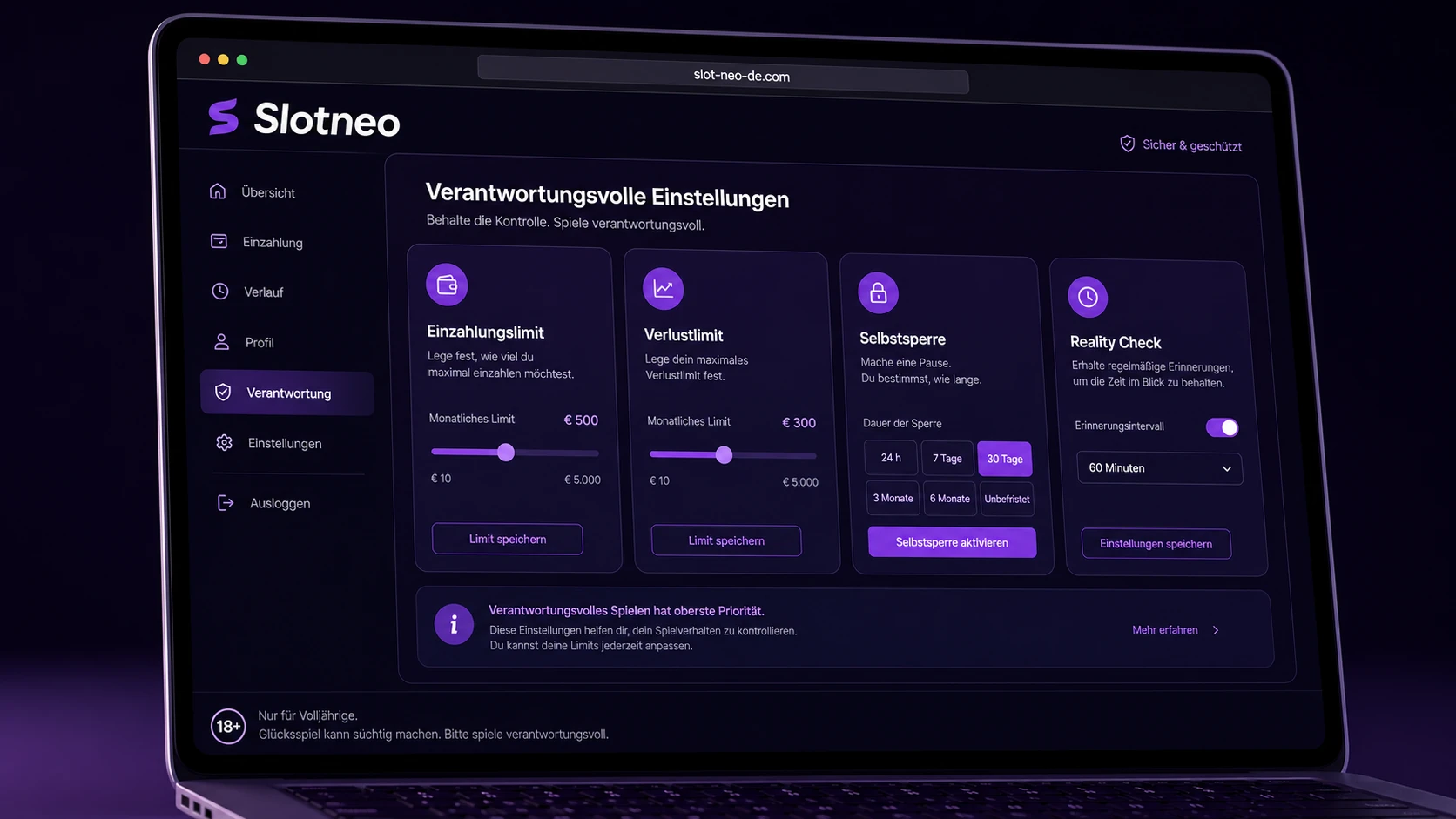 Slotneo Login und verantwortungsvolles Spielen